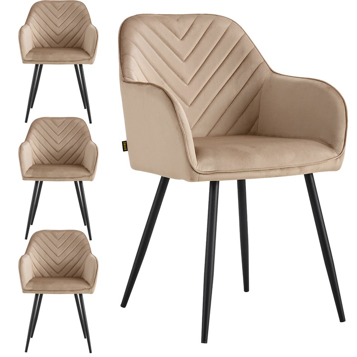 Set 4 scaune tapitate Viking Harry, bej, 48x57x86cm, catifea