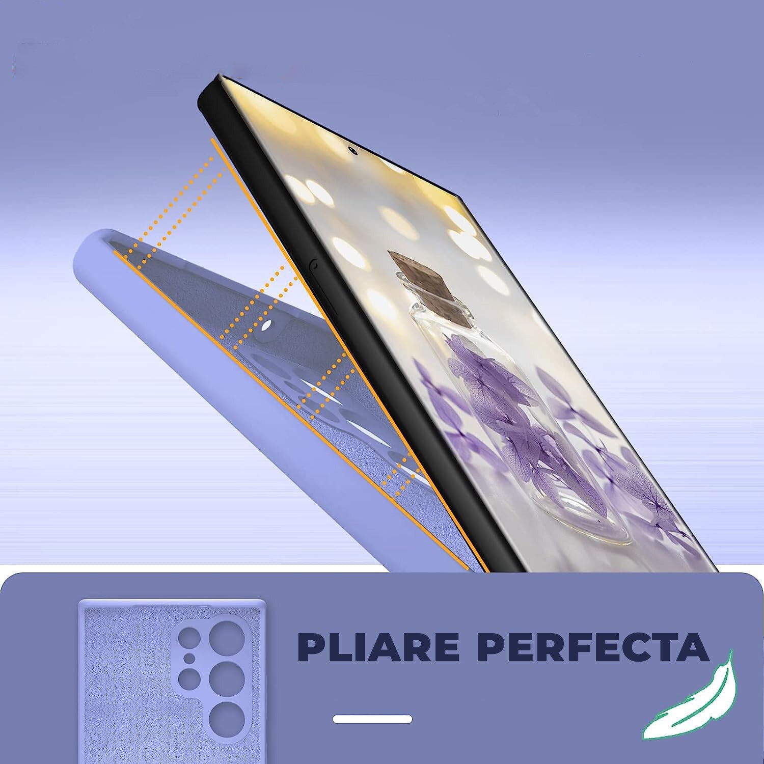 Husa pentru Samsung Galaxy S25 Ultra Daden® Silicon SoftFlex, Ultra Slim, Protectie sporita, Interior de microfibra, Mov deschis