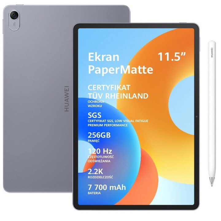 Таблет Huawei MatePad 11, 5 инча, 8GB, 256GB, WiFi 2-ро поколение + стилус, сив