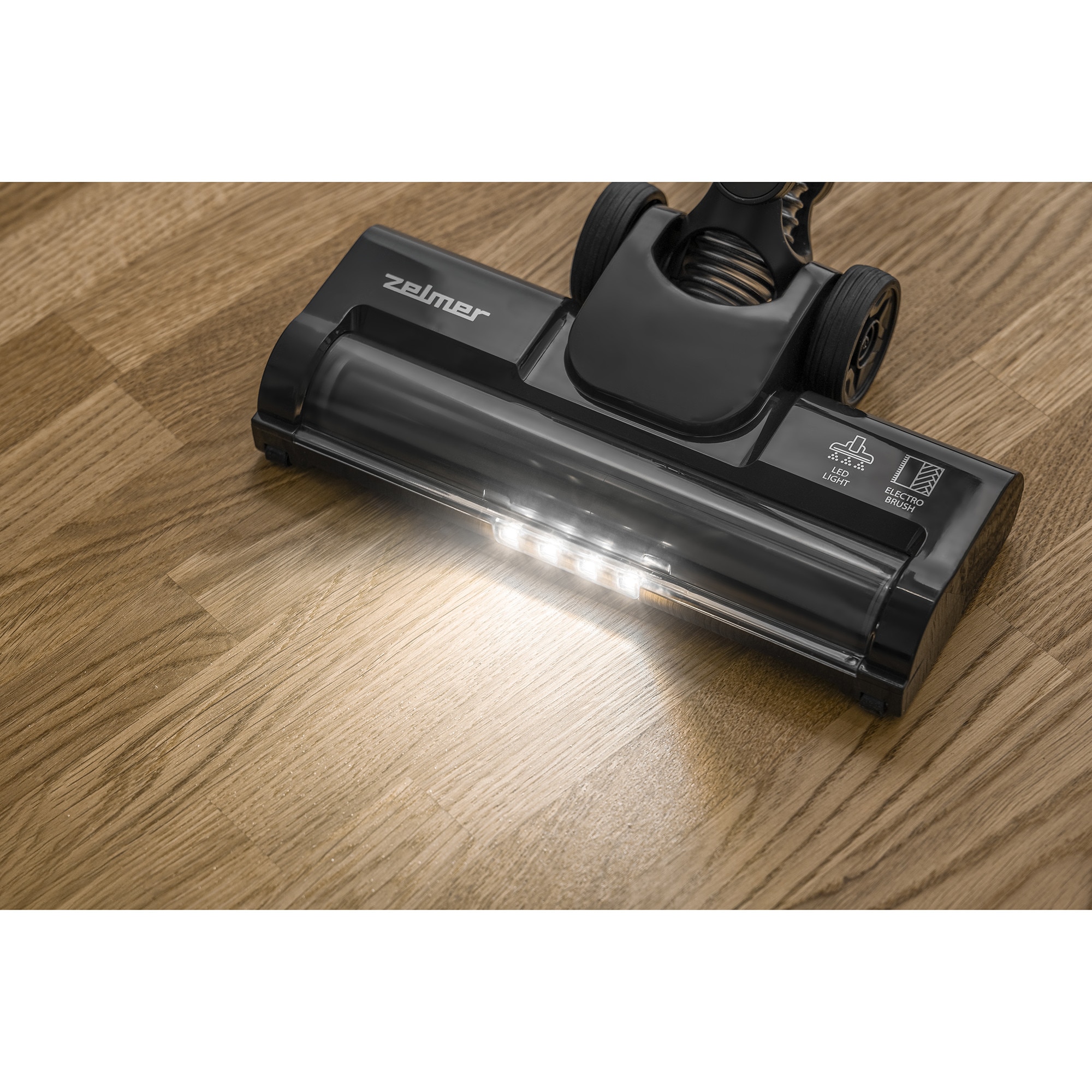 Aspirator vertical fara fir Zelmer ZSVC510, 130W, 2200 mAh, doua trepte de viteza, filtru EPA 12, autonomie pana la 40 min, perie electrica cu lumina LED, recipient de praf de 0.8 l, negru/gri