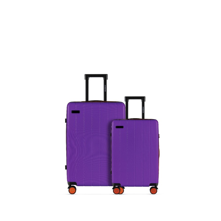 Set 2 trolere – Mic si Mediu, Eternitive, JOY, ABS, Lacat TSA, Roti silentioase pivotante 360°, Mov