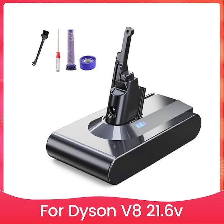 Резервна батерия 21.6V 8000mAh за прахосмукачка Dyson V8, сива, комплект с филтри и аксесоари