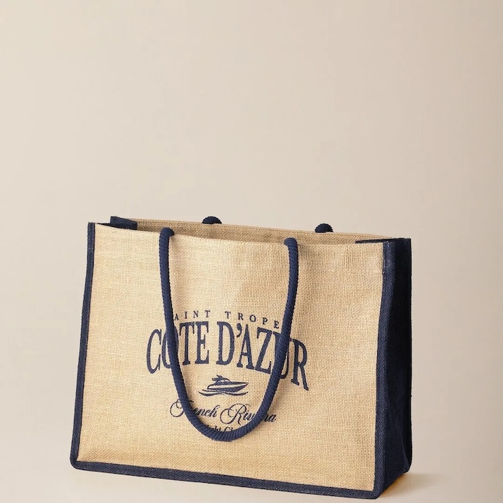 Geanta din iuta, Madame Coco, Navy Blue/Earth, 45x35cm