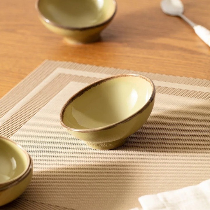 Set de 4 boluri Amorphe, Madame Coco, 9x9cm, crem/pamant