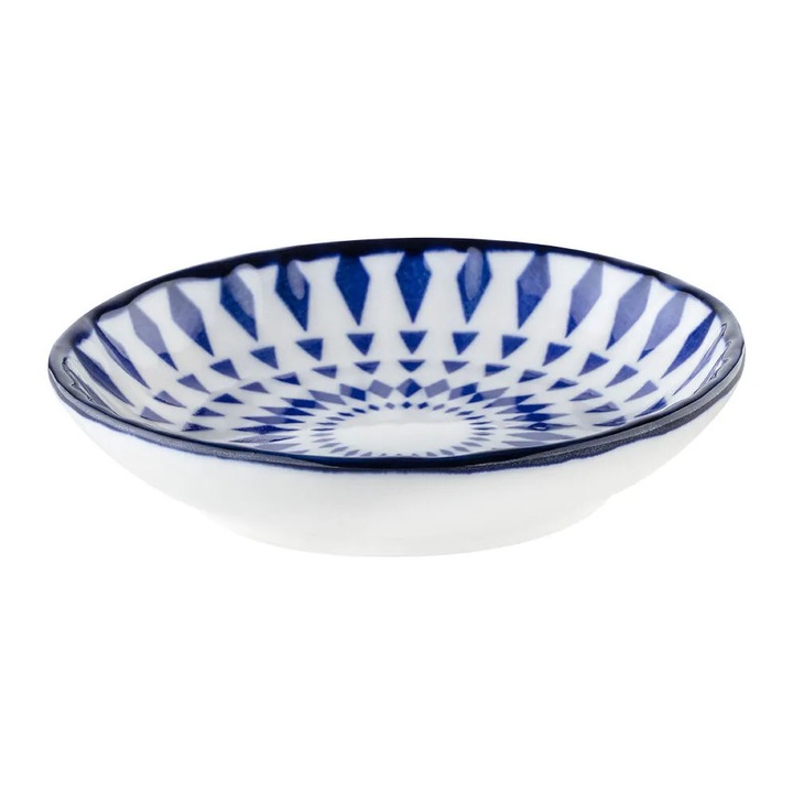 Farfurie mini Madame Coco, design etnic, albastra, 9x9x2.8cm