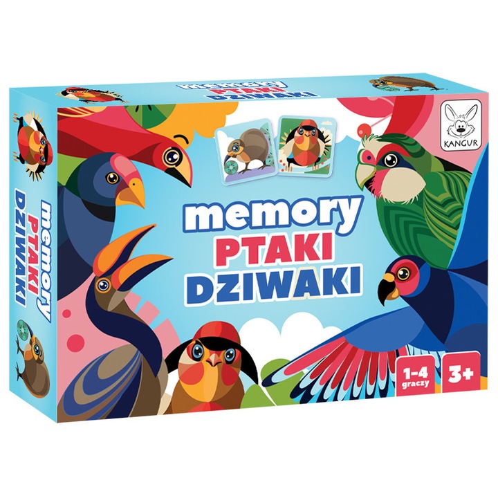 Игра за памет с кенгуру, Memory Ptaki Dziwaki, за деца, 2-4 играчи, 30x30 см