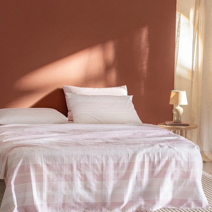 Set cearceafuri de pat Madame Coco, Ecocell imprimat, 150x220cm, pudra, 50% bumbac, 50% lyocell