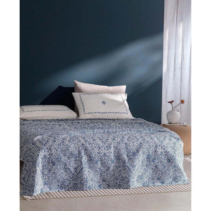 Set cearceafuri de pat Jendi, 1 cearceaf cuvertura 150x220cm, 1 cearceaf 160x240cm, 1 fata de perna 50x70cm, multicolor