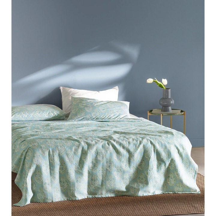 Set cearceaf pat single Madame Coco, bumbac lyocell, mint green, 150x220x240 cm