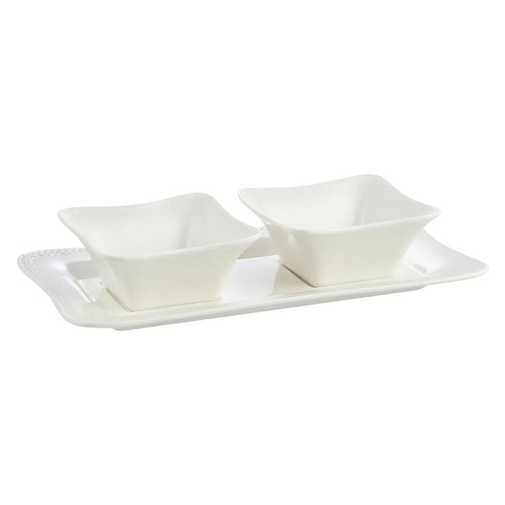 Farfurie de prezentare set 3 piese, Madame Coco, Bone China, alb, 26.9x14.6x4.8 cm