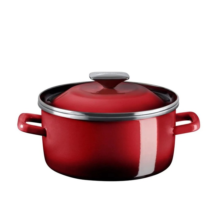 Zománcozott serpenyő, Madame Coco, 20 cm, piros, fedővel