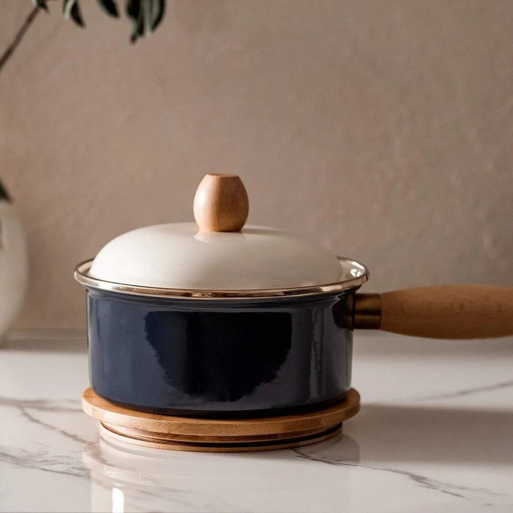 Oala Bonneville, Madame Coco, 16 cm, albastru inchis, set cu capac