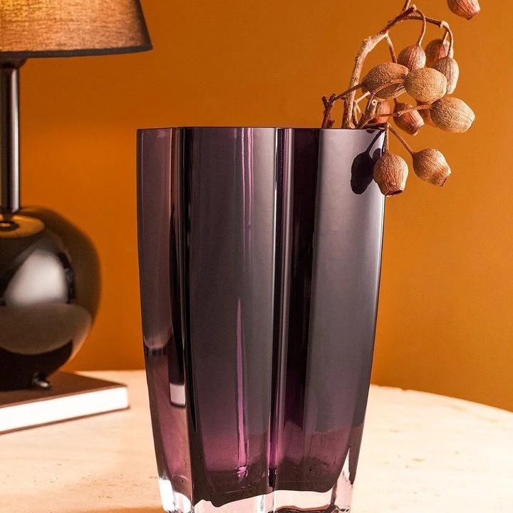 Vaza din sticla handmade Lillebonne, 16x25cm, prun, set 1 bucata