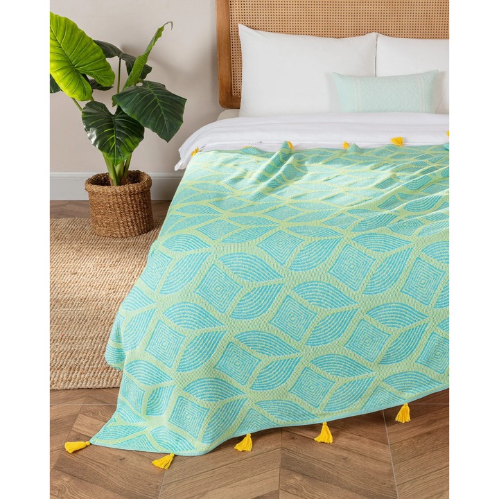 Кувертюра за единично легло Cateline, Син/зелен