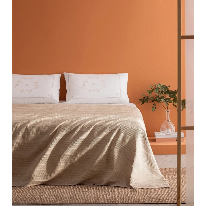 Set cearceafuri de pat Mathilda, bumbac 100%, bej, 150x220cm, 160x240cm, 50x70cm