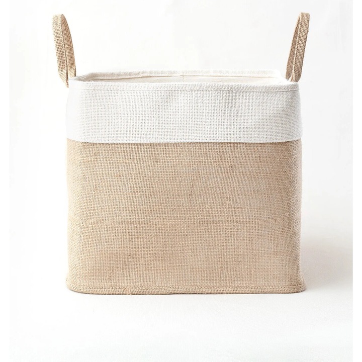 Cos patrat Eva, Madame Coco, iuta, bej, 33x33x30cm