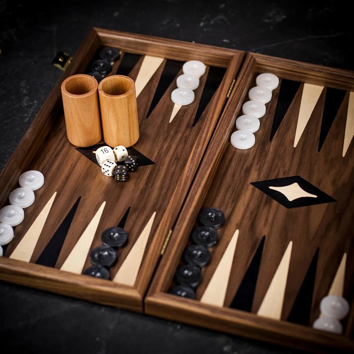 Комплект 3 в 1 Шах, Табла и Дама Манопулос, Орех и Дъб, 38x20см, Височина на Царя 7.7см