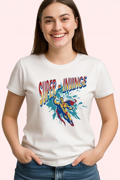 Tricou dama Super Invinge, Alb