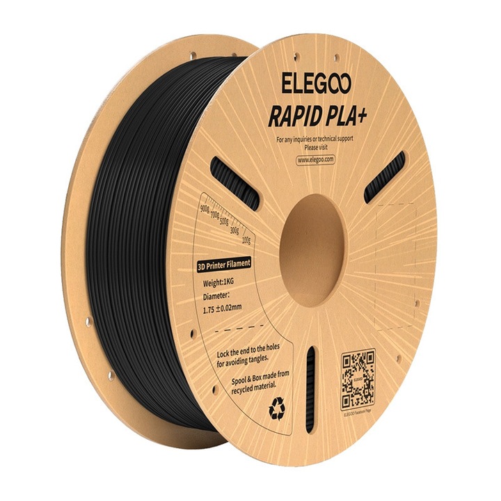 Filament 3D Rapid PLA+ Elegoo, fekete, 1,75 mm, 1 kg