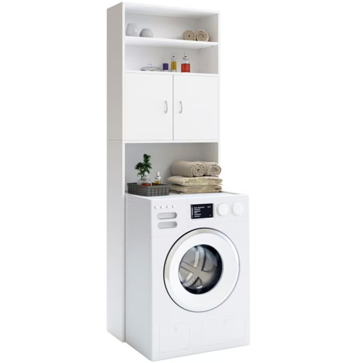 Dulap de baie Casaria Napoli, alb, 3 rafturi, dimensiuni 185x63x20cm