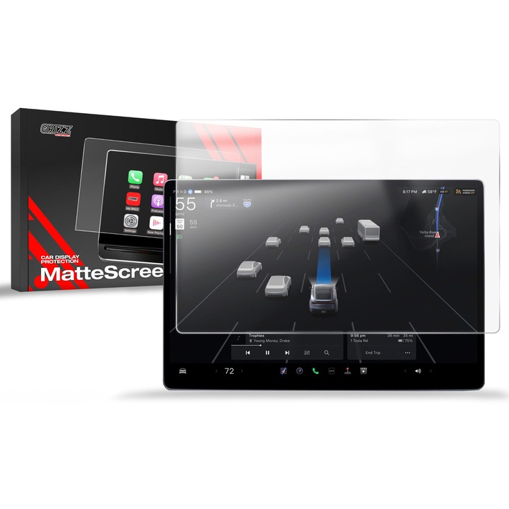 Матово фолио, GrizzProtector - CarDisplay Matte за Tesla Model X Facelift (2025), Прозрачен