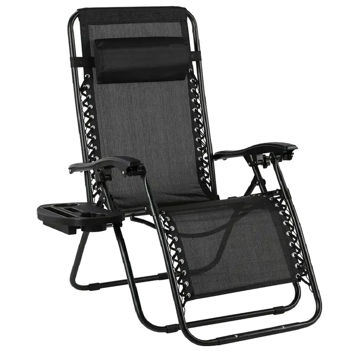 Регулируем сгъваем плажен стол, черен, 110x65x90см