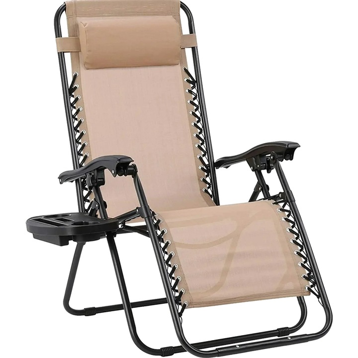 Плажен стол, регулируем, сгъваем дизайн, бежов, 110x65x90см