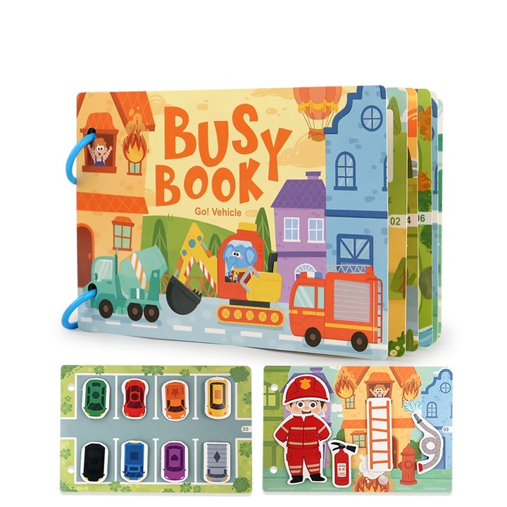Carte educativa cu stickere, Busy Book, model cu Vehicule, Dicollas®, 10 pagini