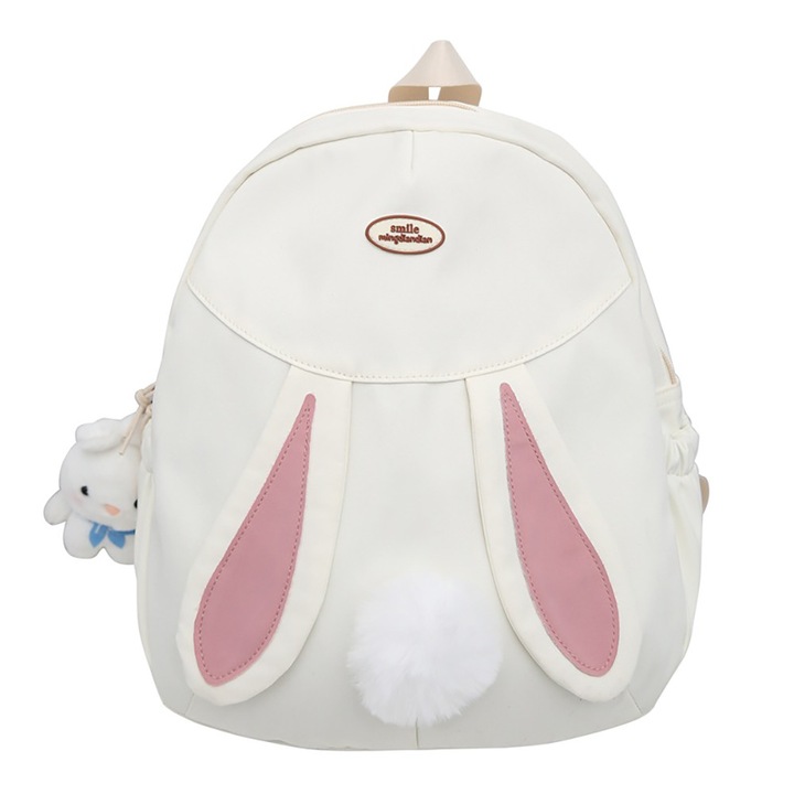 Gyermek hátizsák, ZJZ, nyuszi alakú, vízálló, 35x31x11 cm, fehér