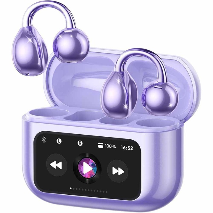 Vezeték Nélküli Clip-on Fülhallgató, ZJZ, Bluetooth 5.4, Érintésvezérlés, 360° ACS, 50 óra Üzemidő, Zajszűrés, Lila