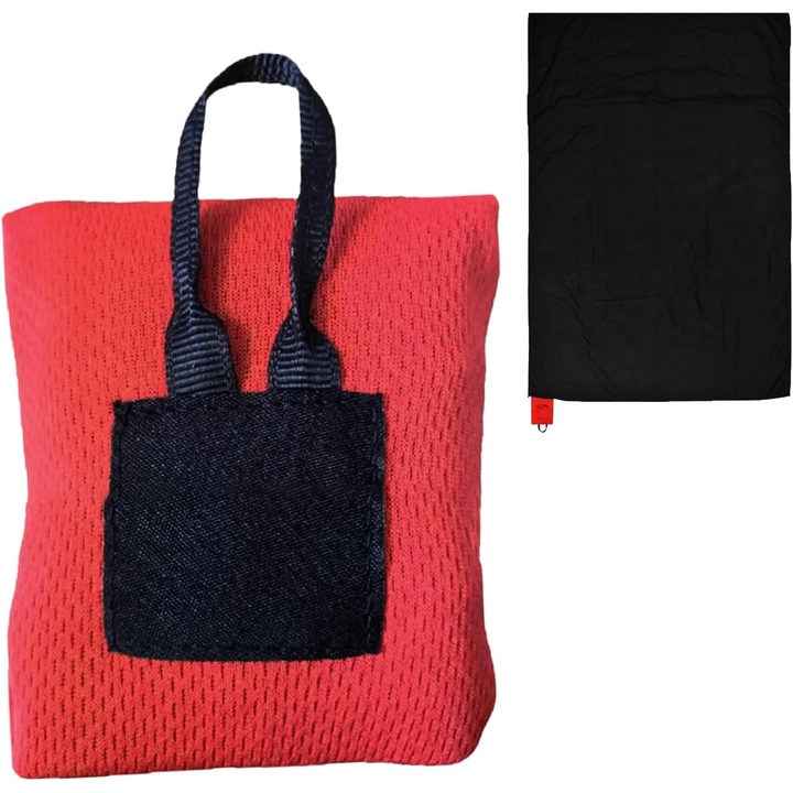 Одеяло за пикник, 110x70 см, ултратънко, Черно/червено, С чанта за съхранение и комплект за закрепване