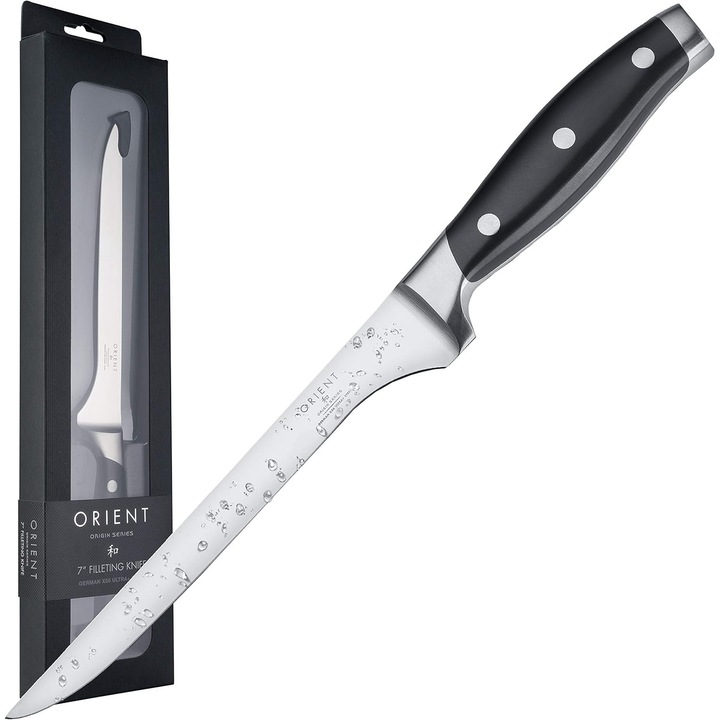 Cutit Macelar pentru dezosat si feliat, Orient, Carbon Series, premium, din otel inoxidabil german, X50 Ultra +, Negru