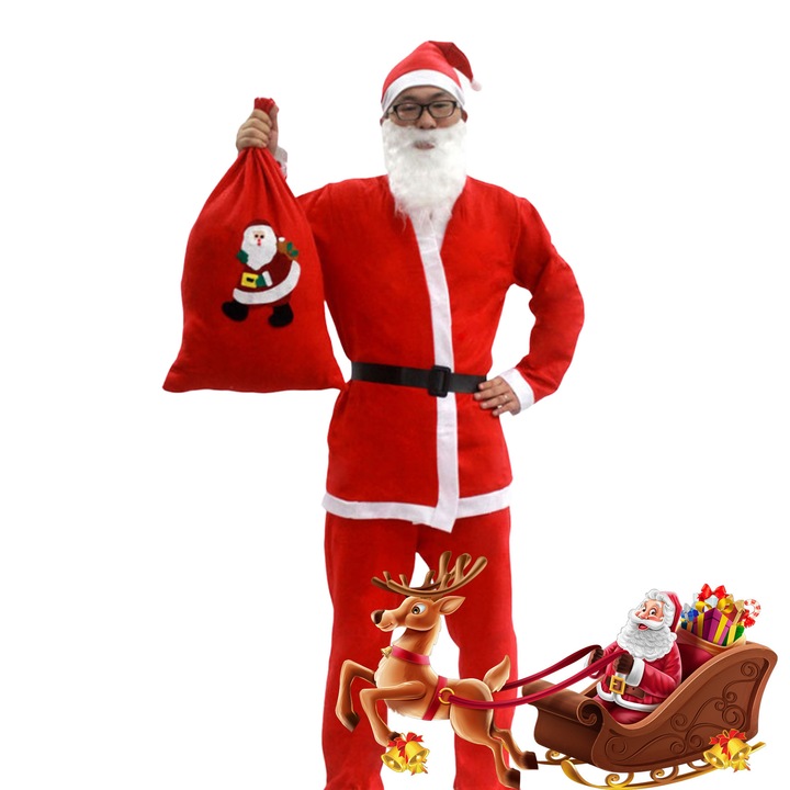 Costum de Mos Craciun pentru adulti,6 bucati, Craciun, decorare, participare la petreceri, cadou, potrivit pentru petreceri de rol pentru adulti si activitati sarbatoresti, Se potriveste: sub 87,5 kg