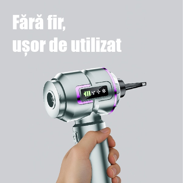 Aspirator de mana,3 in 1 Portabil Aspirare/Suflare/Sigilare, tehnologie fara perii,16000pa,80000RPM,3 viteze,10 accesorii, baterie 3x2000Mah, Autonomie 20 min, Curatare Uscata a Prafului si Murdariei, uz rezidential/auto/office, Silver