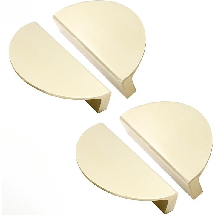 Set 4 manere mobilier, aliaj de aluminiu, Auriu, care este durabil, rezistent la coroziune, nu se deformeaza, design semicircular, Usor de instalat, pentru sertare, comode, dulapuri, biblioteci, eleganta, Lustruire