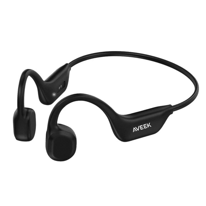 Слушалки с костна проводимост, Aveek, безжични Bluetooth 5.3, водоустойчиви IPX5, MP3 с вградена памет 32GB, вграден микрофон, 10 часа работа, за колоездене, фитнес, бягане, спорт, 24g, черни