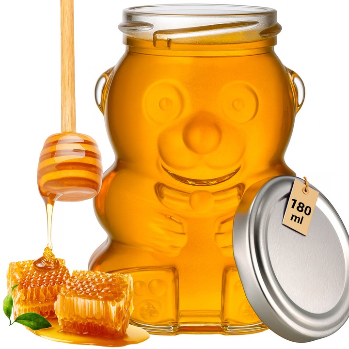 180 ml-es mackós üveg ezüst fémtetővel – mézes vagy lekváros ajándék esküvőre és rendezvényekre