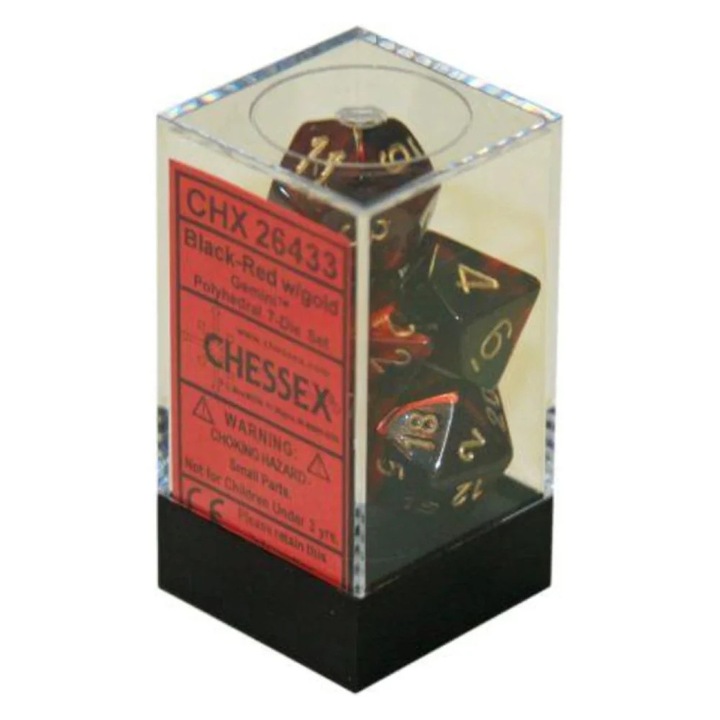 Set 7 Zaruri Chessex, Gemini, Polyhedral, Negru-Rosu/Auriu