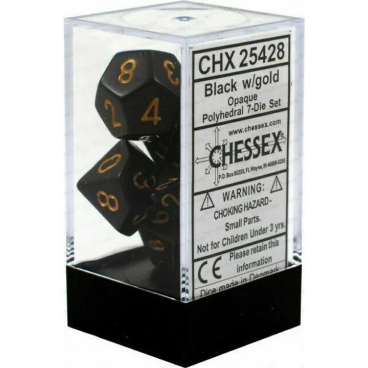 7 darabos Chessex dobókocka készlet, átlátszatlan, sokszögű, fekete/arany