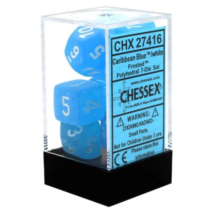 7 darabos Chessex dobókocka készlet, matt, karibi kék/fehér