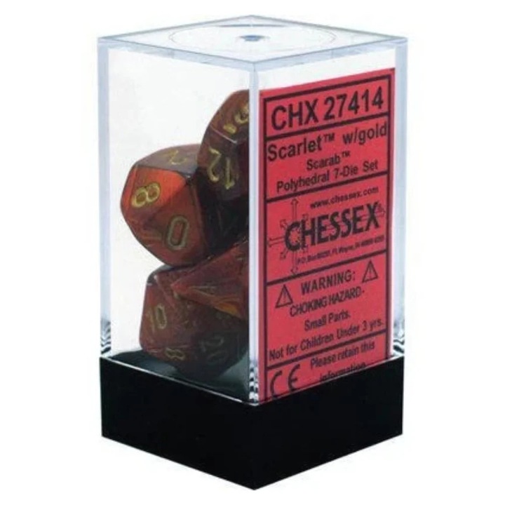 7 darabos Chessex dobókocka készlet, Scarab, Scarlet/Arany