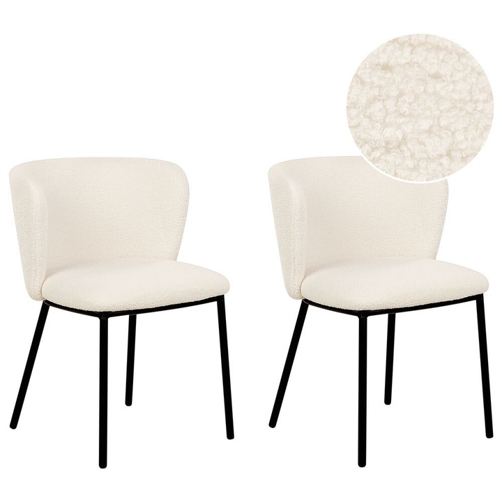 Set de 2 scaune dining Mina Boucle Alb-murdar