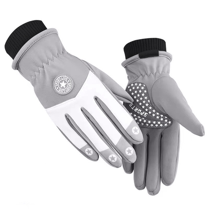 Manusi sport de iarna pentru copii, S, Gri, aderenta sporita pentru ciclism, poliester/fleece, pentru schi in aer liber iarna, calarie, lucru, anti-alunecare, ecran tactil, impermeabile, Rezistent la vant