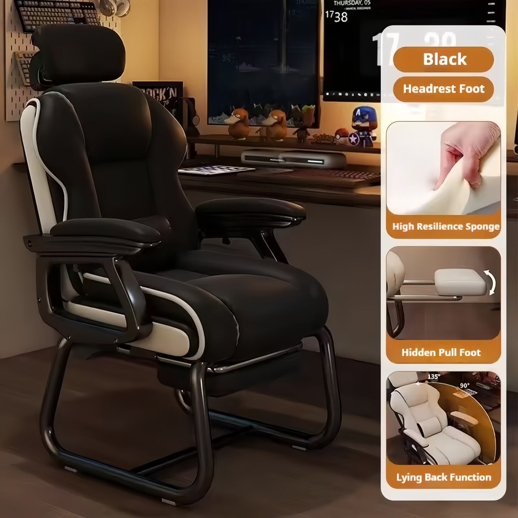 Jfyu JFYU® ergonomikus irodai szék, irodai szék kihúzható lábtartóval és ...