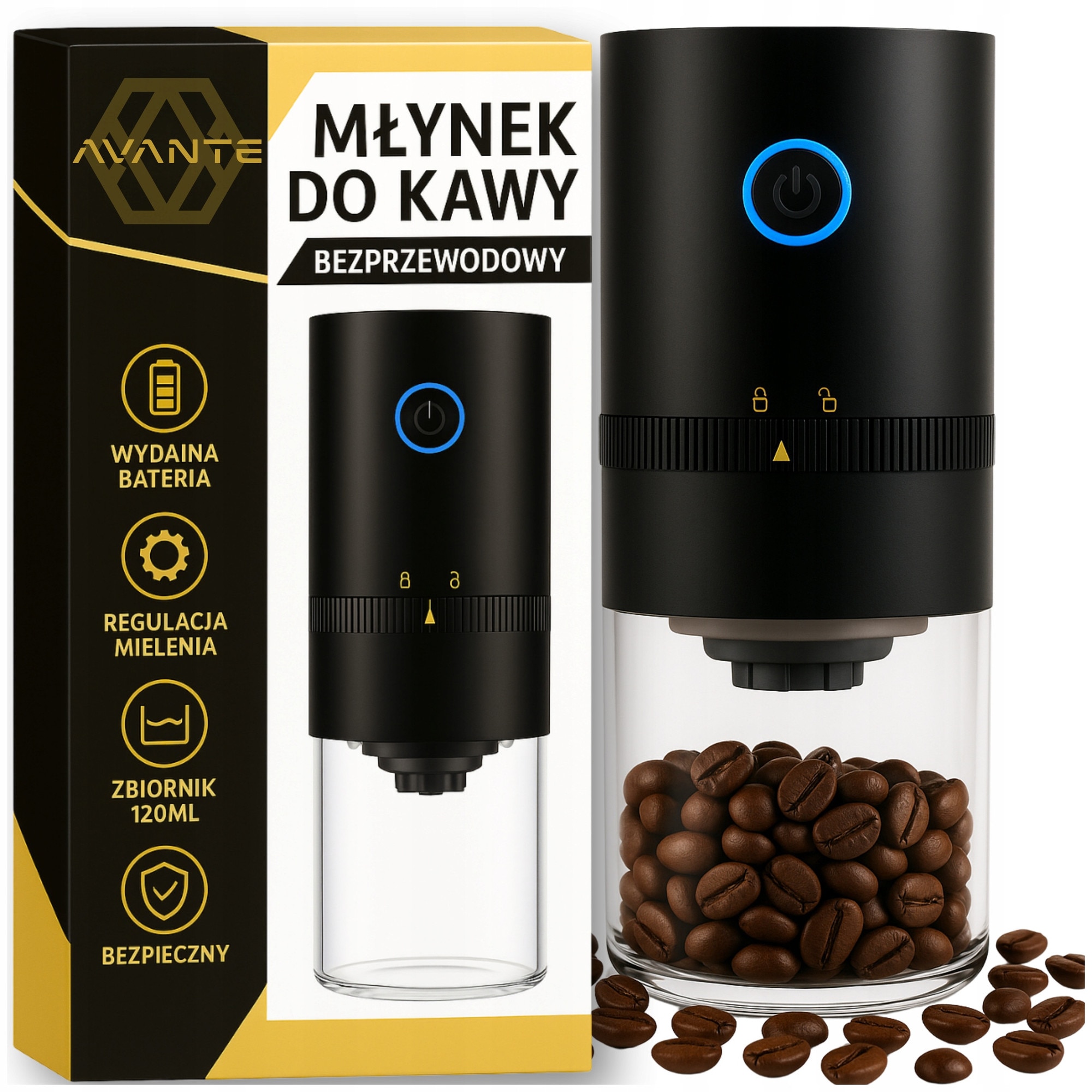 Rasnita electrica de cafea, portabila, Avante, 5 niveluri de  display picture 2