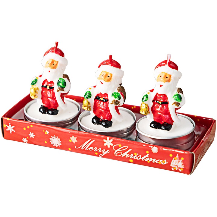 Set de Lumanari de Craciun Multicolor, 3 bucati, 20x15x7.5cm, Parafina, Batranul si clopotul