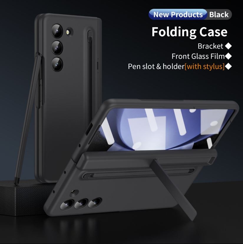 Husa cu Suport si Pix Stylus pentru Samsung Galaxy Z Fold8 Ultra, Protectie Ecran din Sticla, Negru