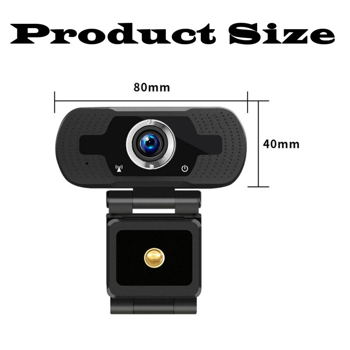 Уеб камера, Axroad Mall, Full HD, 1080P, Plug and Play, Въртене на 360°, Ъгъл 130°, USB 2.0, Вграден микрофон, Включен капак за поверителност, Съвместима с XP, Vista, Win7/8/10, Mac и други, 8*6*11см, Черен