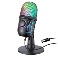 Microfon PC condenser, Axroad Mall, Profesional, USB, Cardioid, Reducere zgomot fundal, Functie mute rapid, Plug & Play, Compatibil Windows, MacOS, PS4, PS5, LED-uri RGB, Pentru Gaming, Youtube, Tiktok, 16*9cm, Negru