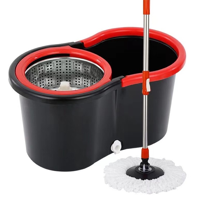 Galeata cu Storcator si Mop Rotativ 360 grade, Capacitate 14 LT, Coada Mop Metal Telescopia, Set cu Cap din Microfibra
